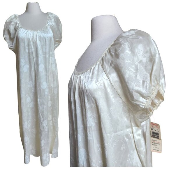 NEW Vintage Vanity Fair Long Nightgown Cream Size Large Puff Sleeves USA NWT Intimates Sleepwear
